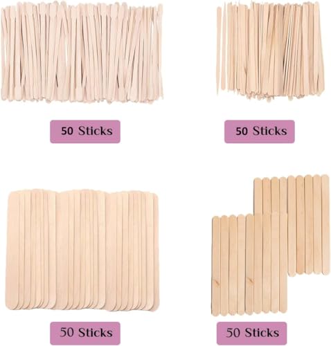 Mibly 4 Style 200 Pcs Assorted Wooden Wax Sticks for Body Legs Face Small Medium Large Sizes Eyebrow Waxing Applicator Spatulas for Hair Removal or Wood Popsicle Craft Sticks (Pack of 200) - size: Pack of 200