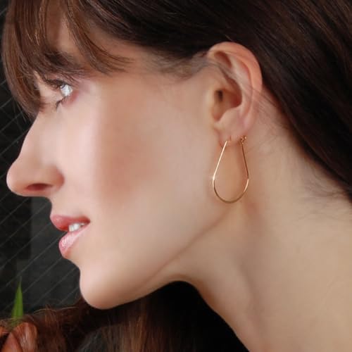 Oval Threader Hoop Earrings for Women - Lightweight Thin Teardrop Earring Hoops - 14k Gold, Rose or 925 Sterling Silver Plated - color: 1.4" inch - 18K Gold Plated