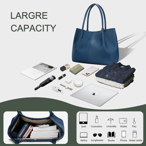 KKXIU Tote Bag for Women Vegan Leather Shoulder Purse Large Capacity Travel Bag - color: Navy
