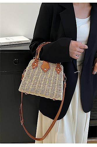 Cross Body Handbags for Women Straw Woven Beach Bag 2026 Summer Handmade Purses Wicker Rattan Bag Holiday - color: Beige