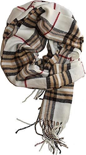 VERONZ Super Soft Classic Cashmere Feel Winter Scarf - color: Ivory Plaid