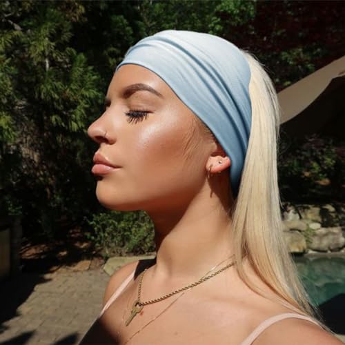 AQOKKA Extra Wide Headbands for Women Large Turban Headband Non Slip Boho Elastic Hairband Hair Twisted Knot Head Bands Accessories - color: 4 Pcs: Grass Green, Pink, Khaki, Light Blue