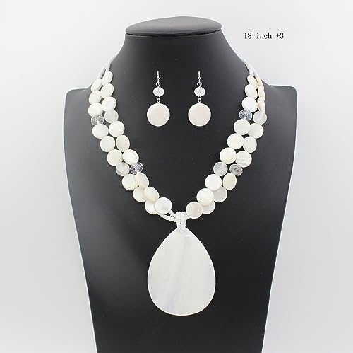 Big Teardrop Pendant Necklaces for Women Colorful Beaded Necklaces Statement Set for Holiday. - color: White