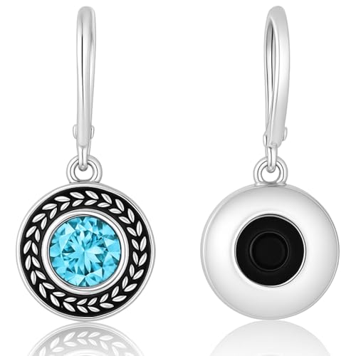 Savma Handmade 925 Sterling Silver Leverback Earrings for Women, Vintage Celtic Round Crystal Dangle Drop Earrings, Lightweight Boho Hypoallergenic Jewelry Gift - color: Blue Stone