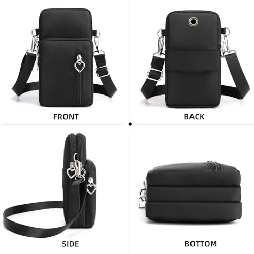 JANKS Small Crossbody Bag for Women - Mini Phone Purses with Crossbody Strap and Wallet - Nylon Arm Bag - color: A-black