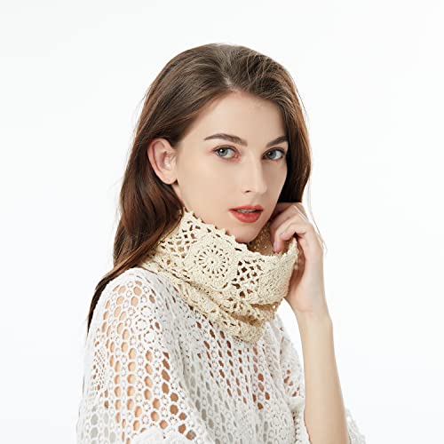 ZLYC Women Cotton Crochet Slouchy Beanie Hat Handmade Knit Summer Skull Cap - color: Beige Ponytail