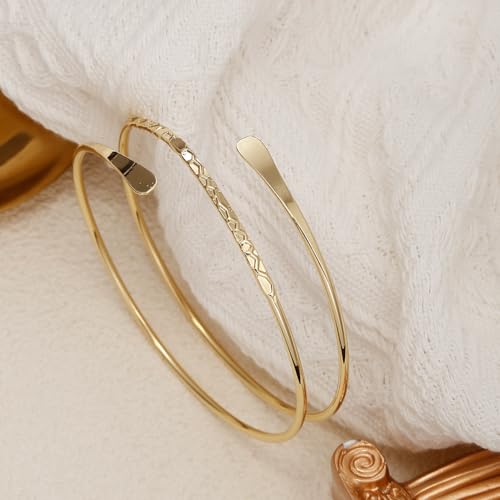 BOMAIL 2Pcs Gold Arm Cuff Bracelets Set for Women | Open Adjustable, large Upper Arm Bangles, Coil Swirl Armlet,Ren Faire Armband,Minimalist ,Goddess - style: E Style