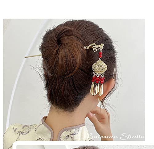 Lantern Light Tassel Hairpin Hair Stick Chinese Coiled Hair Antique Hair Pin Hair Accessories for Women White Bead 1pc - color: White Bead
