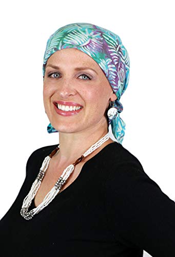 Hats Scarves & More Chemo Scarf Head Scarves for Women Cancer Headwear Headscarf Head Coverings 28 Inch Square Batik - color: Aqua Palms