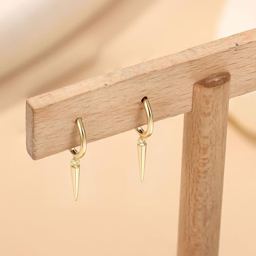 MILACOLATO 925 Sterling Silver Hoop Earrings for Women 18K Gold/Rhodium Plated Drop Dangle Hoop Earrings with Charms Cross Spike Moon Star Paperclip Link Statement Earrings Convertible Link Huggie Earrings Hypoallergenic - color: Gold Tone : Hoop with Dan
