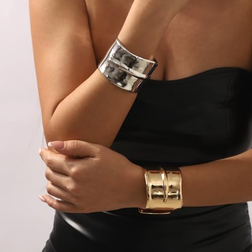 MIFYNN Chunky Cuff Bangle Bracelets for Women Geometric Opening Bracelet Irregular Minimalist Statement Bracelets Open Wide Bangle Arm Cuff Upper Arm Punk Jewelry