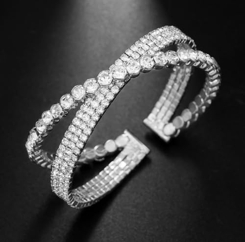 Rhinestone Bracelet for Women MultiLayer Crystal Cuff Bracelet Strand Layered Bracelet - color: Silver 8