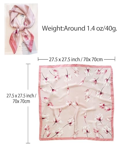 Dailyacc Hair Bandanas Scarf For Women Lightweight Fashion Neck Silk Satin Head Scarves For Sleeping Handbags Scarf - color: 16-pink Tulip/27.5*27.5in