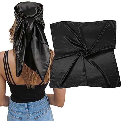 AWAYTR Satin Silk Scarf - Large Hair Bandana, Sleeping Wrap for Women - color: Black