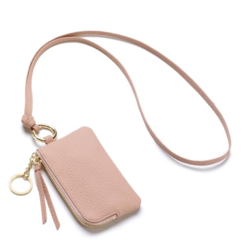 Cute Pink Coin Purse for Women – Genuine Leather Mini Zipper Wallet with Wrist Strap & Keychain, Small Change Pouch & Travel Coin Holder with Gift Box (Blush Pink) - color: Blush