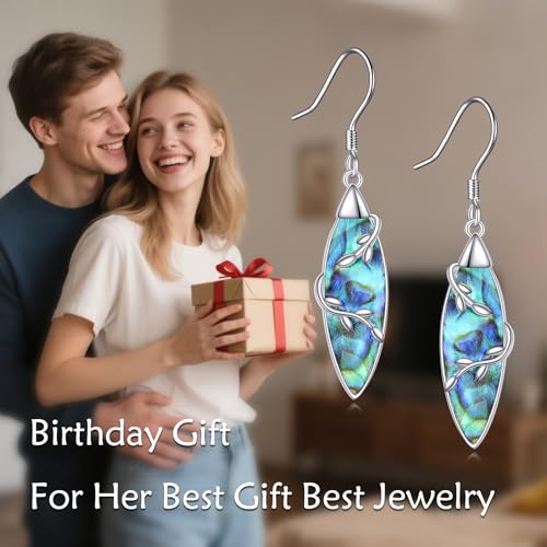 TIGER RIDER Abalone Shell 925 Sterling Silver Dangle Earrings Lightweight Filigree Dangle Drop Earrings for Women - style: Raindrop abalone