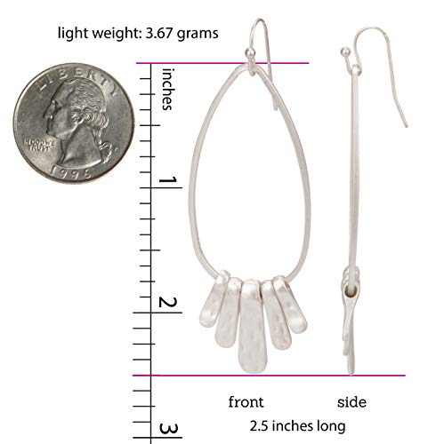 Handmade Boho Hammered Teardrop Earrings Jewelry with 5 Bars for Women - style: Silver