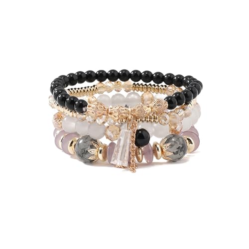 FUTIMELY Bohemian Crystal Beaded Bracelets Set for Women,Dainty Handmade Multilayer Colorful Charm Bracelet Beaded Stackable Stretch Bracelet Jewelry - color: Gray