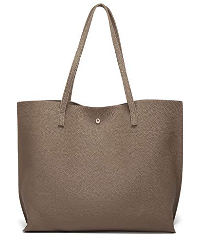 Dreubea Women's Soft Faux Leather Tote Shoulder Bag from, Big Capacity Tassel Handbag - color: Dark Khaki