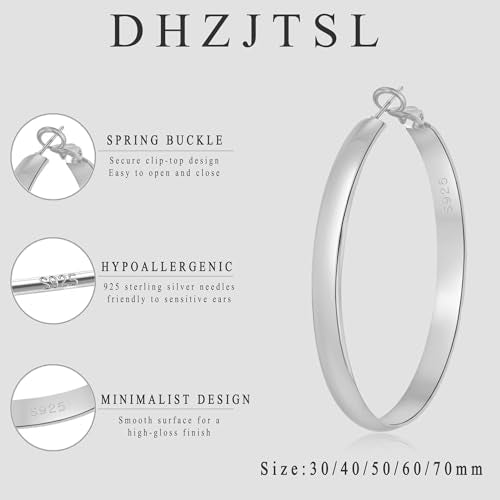 5mm Wide Gold Hoop Earrings for Women, 14K Gold Plated Big Chunky Hoop Earrings with S925 Sterling Silver Post, Hypoallergenic Lightweight Earrings Jewelry for Women 30/40/50/60/70mm - color: Silver-30mm