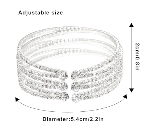 Rhinestone Bracelet for Women MultiLayer Crystal Cuff Bracelet Strand Layered Bracelet - color: Silver 5
