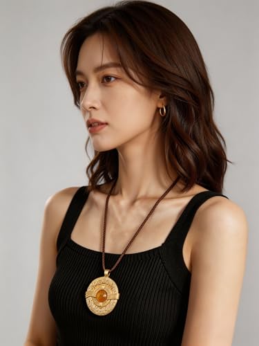 Kelake Leather Necklace for Women Men Teen Vinatge Boho Alloy Pendant Choker Jewelry Fashion Sweater Necklaces with Adjustable Genuine Leather Chain - color: Brown Jade Aztec-Style Gold Pendant