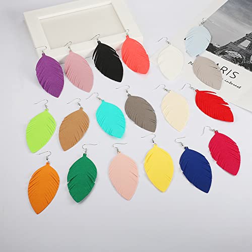 Leather Earrings for Women Dangle Large Soft Leather Handmade Fringe Feather Lightweight Tear Drop Earrings for Women Girls Jewelry Gift
