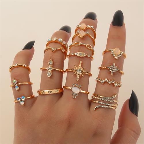 Boho Stackable Rings for Women Trendy Knuckle Joint Finger Knuckle Nail Ring Sets Simple Star Moon Stack Preppy Statement Rings Cute Stuff - style: I-9