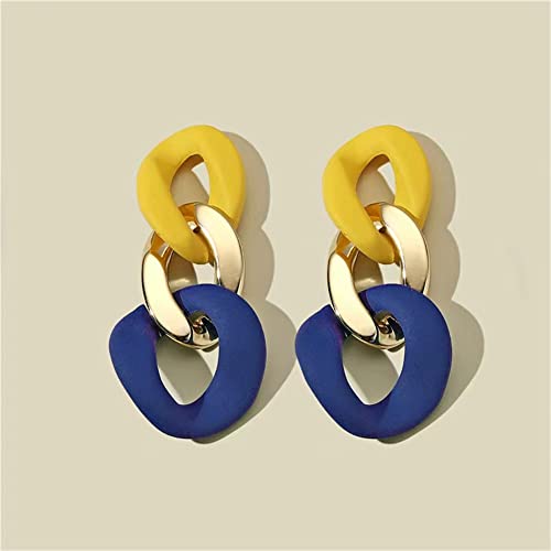 Charm Elegant Hollow Color Chain Acrylic Geometric Temperament Dangle Drop Earrings Bohemian Minimalist Hypoallergenic Jewelry Gift - color: Yellow Gold Blue earrings