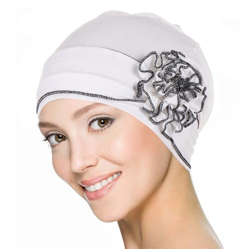 Headwrap Turbans for Women - Twist Soft Floral Solid Caps Pre Tied Chemo Beanies Headwear Hat for Cancer - color: Black White