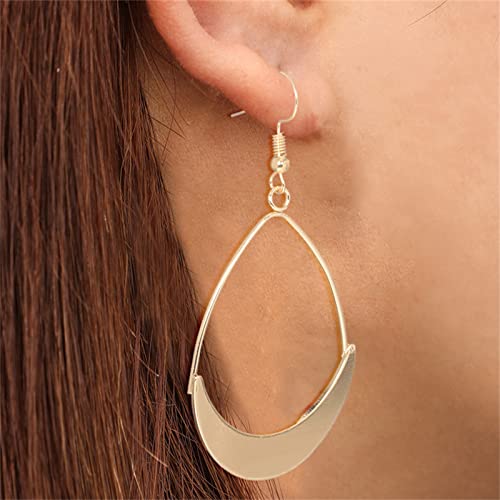 MALOYANVE Teardrop Earrings for Women Boho Fashion Large Gold Silver Waterdrop Simple Lightweight Hollow Metal Drop Dangle Statement Earrings Jewelry Gifts - color: Gold