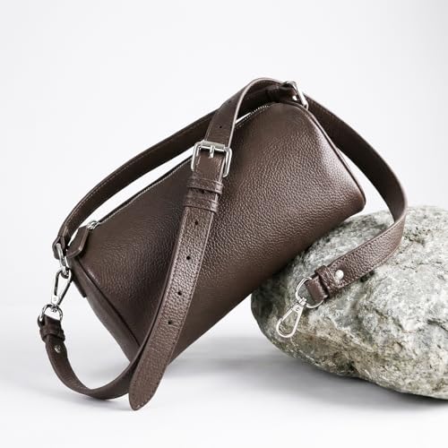 Prite Crossbody Bag for Women Vegan Leather Minimalist Cylinder Shoulder Bag with Adjustable Strap Soft Barrel Purse - color: Coffee