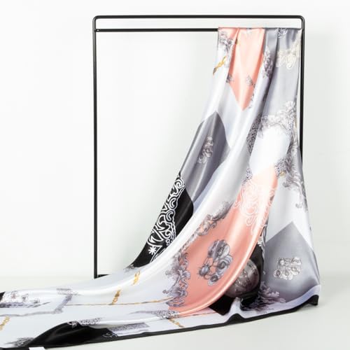 RIIQIICHY Head Scarf for Women Like Silk Scarf Hair Scarf Printed Square Scarf Bandanas for Women 35 Inches - color: Black/Pink/Grey
