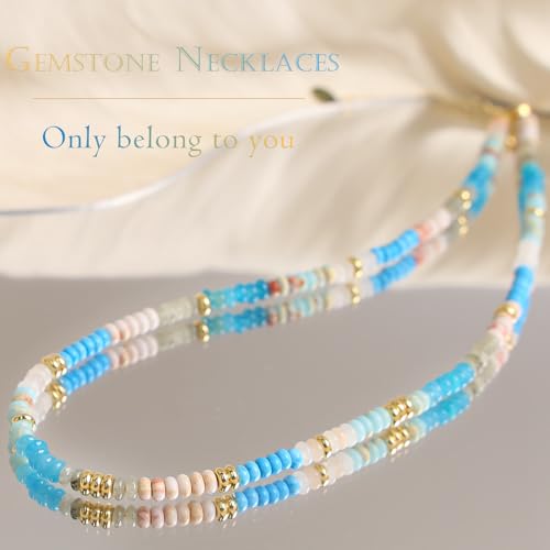 Beaded Gemstone Necklaces for Women Colorful Boho Choker Necklace Beauty And Spirit For Women (blue-silver) - color: blue