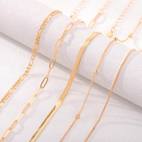 Gold Ankle Bracelets for Women Layered Beachy Ankle Chain Adjustable Beads Anklet Sets Summer Foot Jewelry Gifts