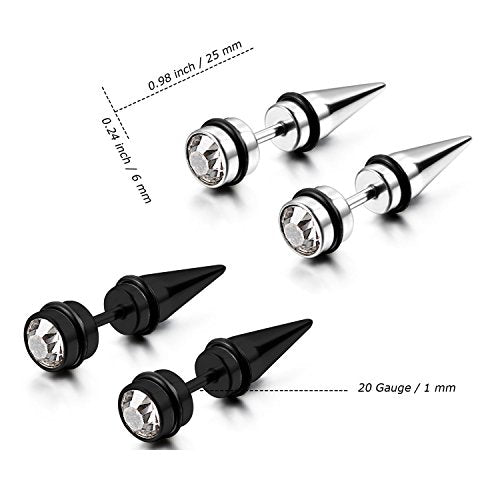 Aroncent 12PCS Stainless Steel Fake Tapers Mens Earrings Illusion Tunnel Cheater Piercing Jewelry Set for Men Women - color: A4-1