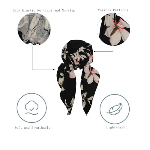 ZLYC Chemo Headwear Pre Tied Head Scarf Headwraps Lightweight Turban Beanie Cap for Women - color: Flower Leaves Black