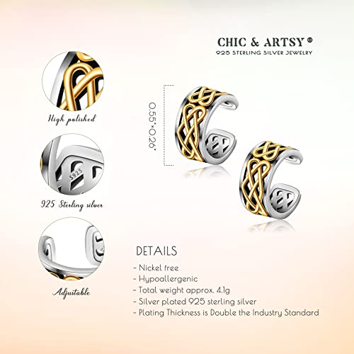 CHIC & ARTSY 925 Sterling Silver Ear Cuffs for Women, Non Piercing Clip On Cartilage Cuffs, Adjustable Fake Conch & Helix Earrings, Gold Plated & Oxidized Various Styles - color: ear cuff #13