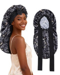 AWAYTR Long Satin Bonnet for Braids - Elastic Silk Hair Bonnets for Sleeping Night Cap Stretchy Tie Band for Women(Star and Moon) - color: Star and Moon