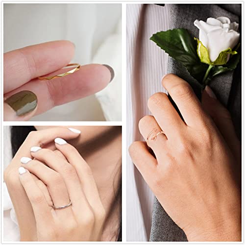 Honsny 12PCS Silver Plated Rings Adjustable Open Rings for Women Cute Gold Plated Stackable Thumb Rings Joint Chain Midi FingerArrow Knot Wave Band Rings Set - color: 12PCS Rose Gold