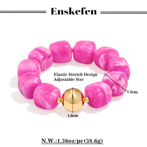 Multicolor Chunky Beaded Bracelet for Women Bold Acrylic Resin Stretch Bracelet Summer Beach Statement Bracelets Trendy Elastic Bangle Jewelry - color: Bead bracelet-rose red