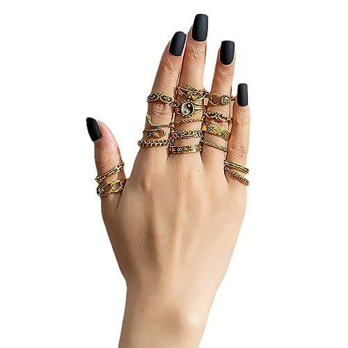 22 Pcs Gold Vintage Knuckle Rings Set for Women,Stackable Boho Finger Rings Hollow Out Design Adjustable Ring Pack for Women - color: Gold3