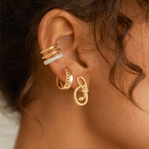 MYEARS Women Earrings Gold Huggie Hoop 14K Small Simple Hypoallergenic Everyday Jewelry - style: Chain Link Band