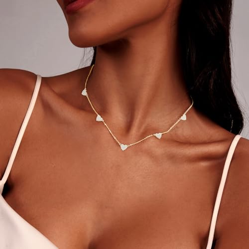 Luxval Diamond Pendant Gold Necklace for Women，Dainty 18k Gold Plated Choker Necklaces Simple Gold Jewelry Gifts for Women Girls - color: Gold-5 CZ heart