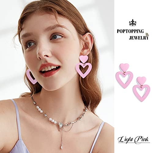 Double Heart Earrings Dangling Heart Drop Earrings For Women Love Heart Dangle Earrings Birthday Gift - color: Light Pink