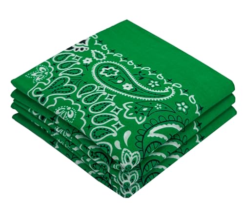 Classic Paisley Bandanas - 3 Pack Gift Set, 100% Cotton, 22x22 Inches - color: Dark Green
