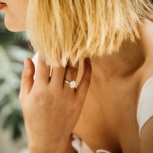 EAMTI 3CT 925 Sterling Silver Engagement Rings Oval Cut Solitaire Cubic Zirconia CZ Wedding Promise Rings for Her Wedding Bands for Women Size 3-11 - color: Brass-Gold