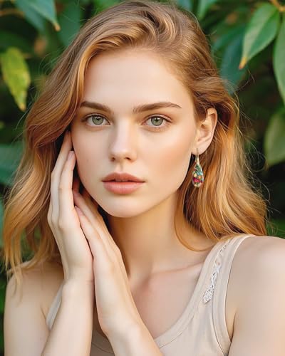 14K Gold Plated Boho Natural Stone Teardrop Earrings Colorful Vintage Chic Dangle Drop for Women Trendy