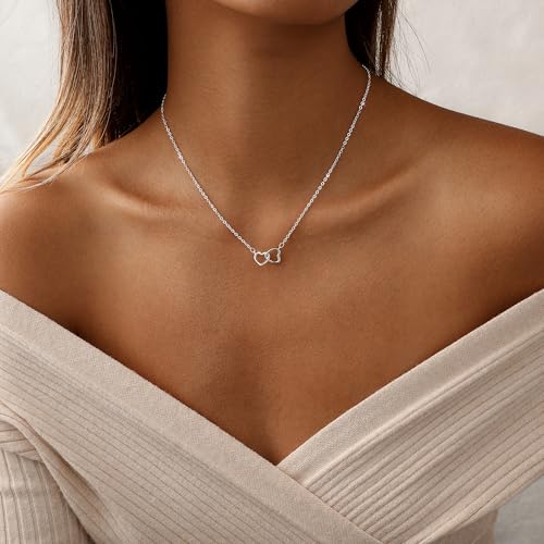 Heart Necklace for Women Dainty 14K Gold/Silver Plated Love Charm Pendant Choker Adjustable Chain Meaningful Cute Jewelry Gift for Her Wife Best Friend Couple - style: Double Heart-SL