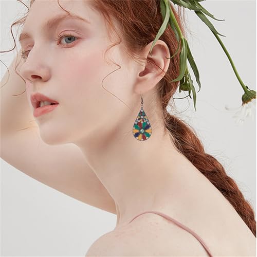 coadipress Bohemian Flower Teardrop Earrings for Women Trendy Vintage Colorful Hollow Out Flower Floral Dangle Earrings Bohemian Handmade Ethnic Statement Jewelry - color: Green Red